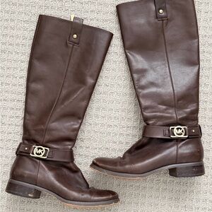 Michael Kors Brown Leather Boots with Gold Logo size 8